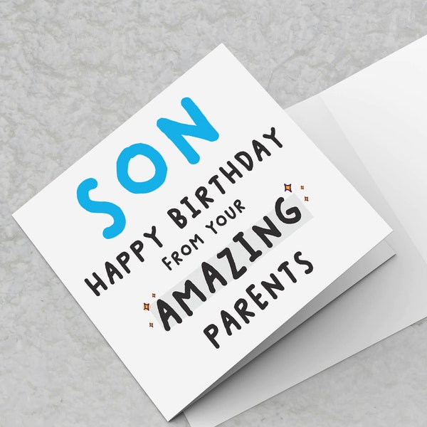 Son Birthday Card, cards for son from parents, funny birthday cards, humorous birthday card from parents to grown up kids, for our son card