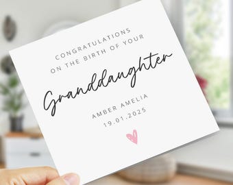 Congratulations On The Birth Of Your Granddaughter Card, Congratulations On Becoming Grandparents Card Personalised New Grandchild Name Date