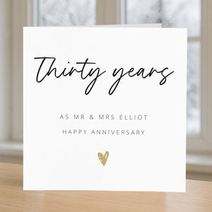 30th Wedding Anniversary Card, Thirty Years As Mr & Mrs Personalised Anniversary Card, Custom Card Add Surname Married Couple Husband Wife