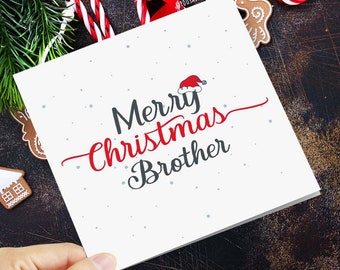 Merry Christmas Brother - Novelty Christmas Cards Xmas Card Sibling Christmas Card Bro Festive Greeting Cards Santa Hat Happy Christmas Card