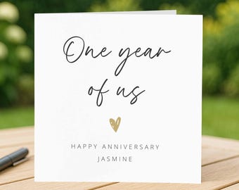 One year of us Personalised 1st anniversary card for husband for wife boyfriend girlfriend custom name anniversary unique keepsake add name