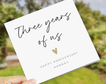 Three years of us Personalised 3rd Anniversary Card, Custom Anniversary Card, Customised, Husband Wife Boyfriend Girlfriend, add name card
