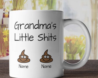 Grandma's Little Shits Personalised Mug - Custom Mugs for Gran Funny Mug Birthday Present for Grandmother Mother's Day Present Names Mug