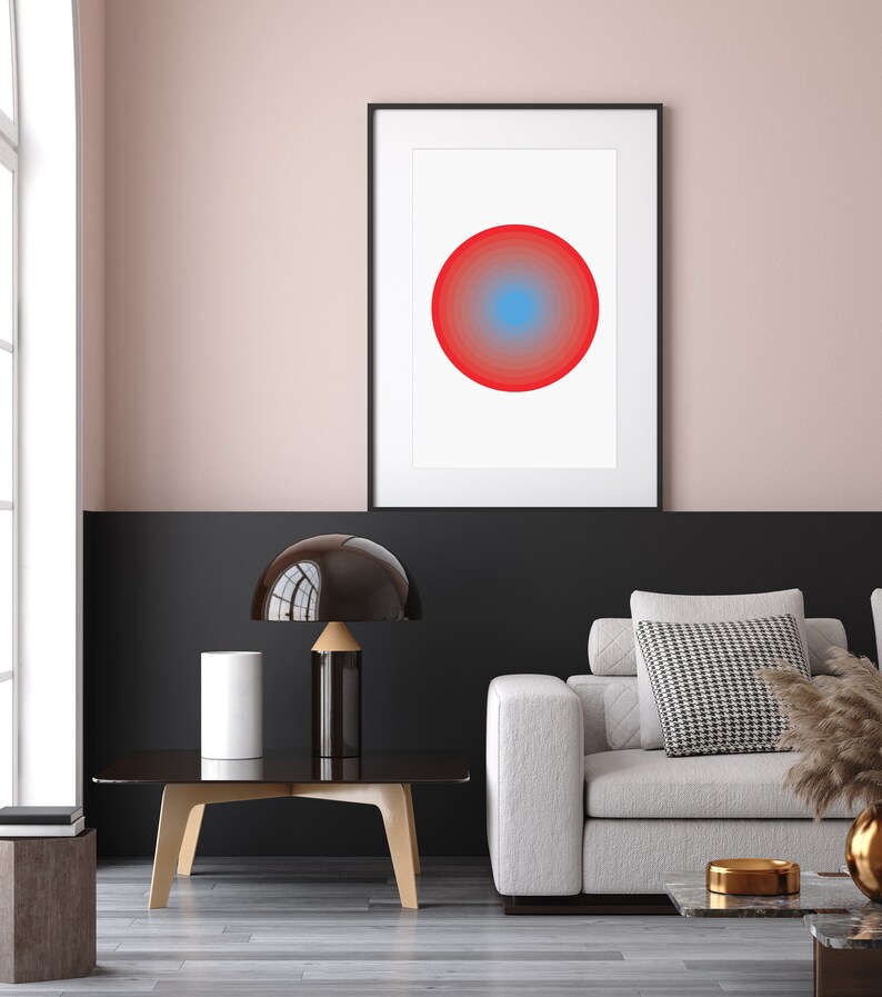 Radial Print, Modern Design, Circles, Red and Blue, Bauhaus Inspired Print, Geometric Wall Art, Contemporary Poster, Wall Art image 5