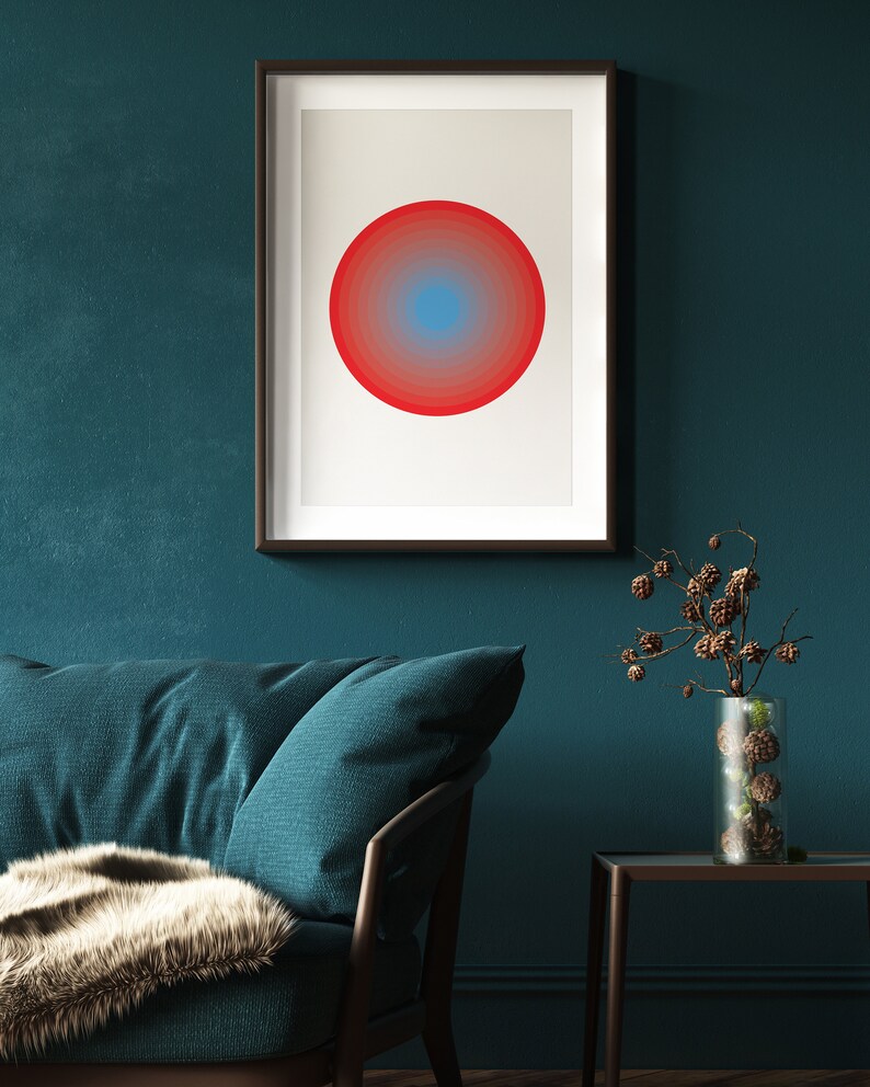 Radial Print, Modern Design, Circles, Red and Blue, Bauhaus Inspired Print, Geometric Wall Art, Contemporary Poster, Wall Art image 4