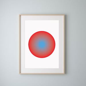 Radial Print, Modern Design, Circles, Red and Blue, Bauhaus Inspired Print, Geometric Wall Art, Contemporary Poster, Wall Art image 1