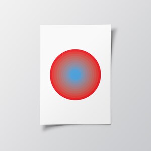 Radial Print, Modern Design, Circles, Red and Blue, Bauhaus Inspired Print, Geometric Wall Art, Contemporary Poster, Wall Art image 3