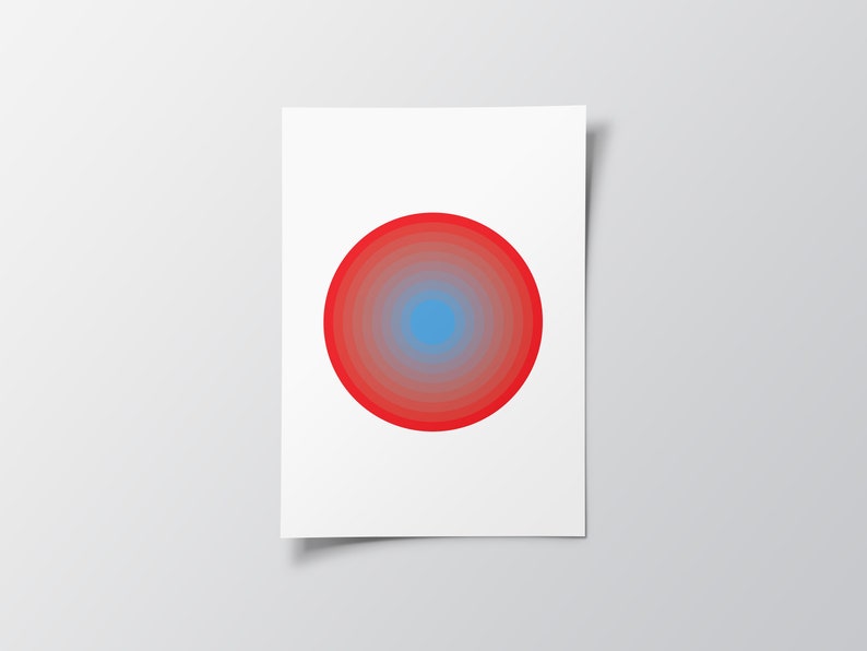 Radial Print, Modern Design, Circles, Red and Blue, Bauhaus Inspired Print, Geometric Wall Art, Contemporary Poster, Wall Art image 3