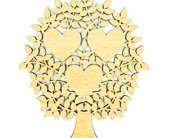 3-Pack of the Blank Pyrography 3-Heart Family Tree Shape