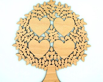 3-Pack of the Blank Pyrography 4-Heart Family Tree Shape