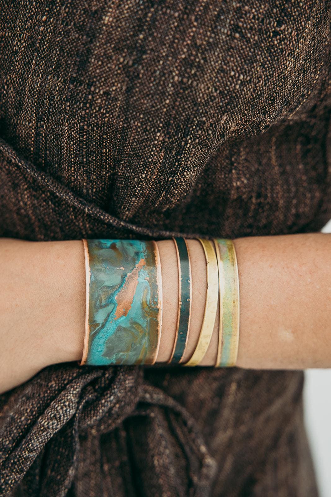 BRACELETS set of 3 ,  6mm  copper and brass bracelets