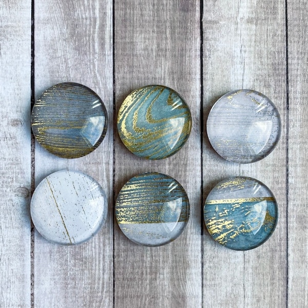 Wood Grain with Gold Foil Magnets - Set of 3 • 6 • 12 - Beach Wood - Glass Magnets - Handmade - 1 inch Magnets