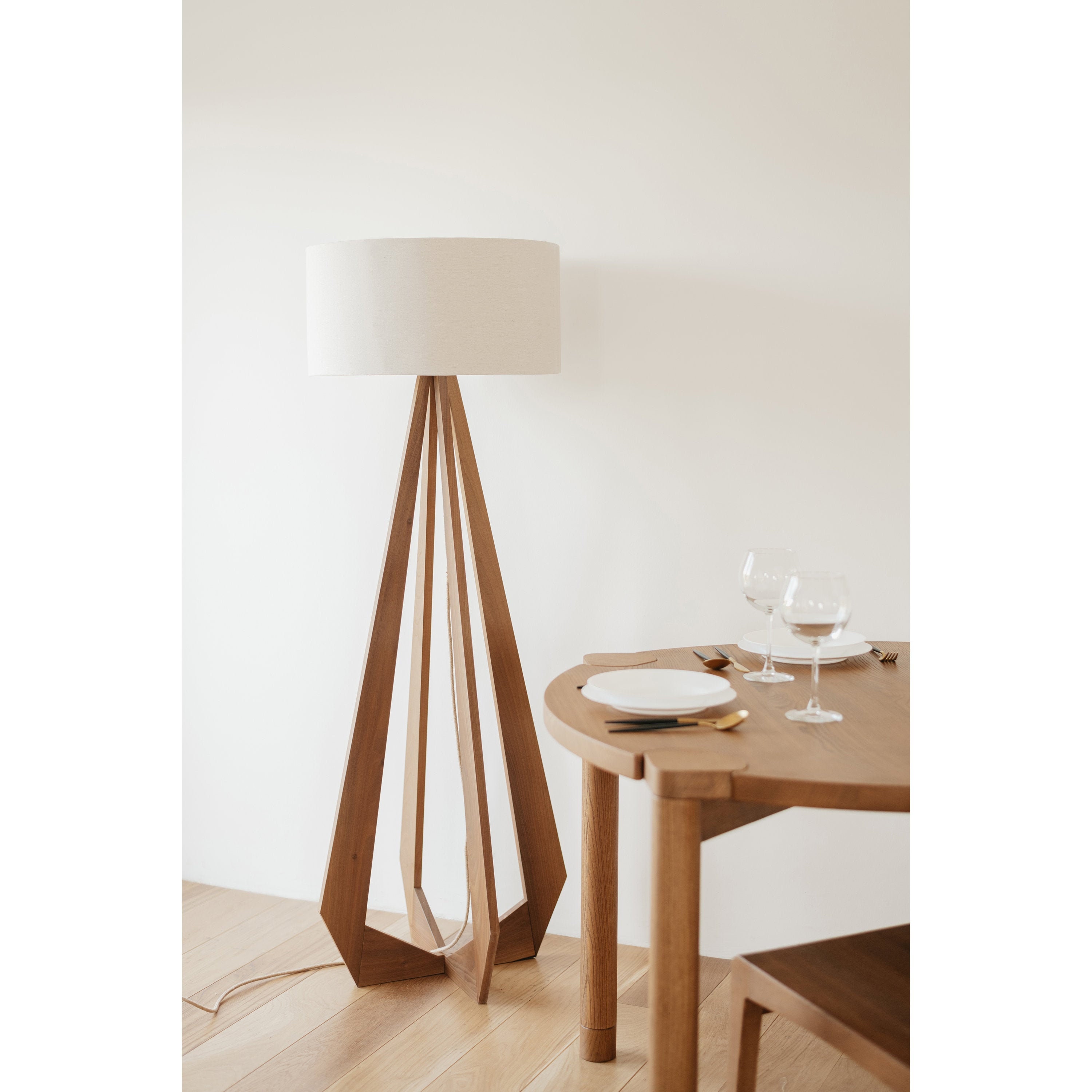 Lampadaire -Flamme, Bois Naturel, Lampe Moderne