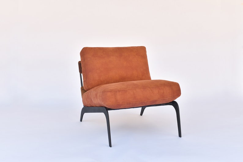 Modern armchair, lounge chair, metal base armchair Terracotta