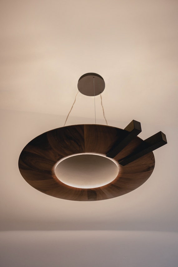 Walnut Wood LED Pendant Lamp - Modern Chandelier Lighting