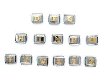 Zoppini Gold Flat Letter Charms, Italian Charms, Gold Charms, Stainless Steel Charms, Italian Charm Bracelet Charms