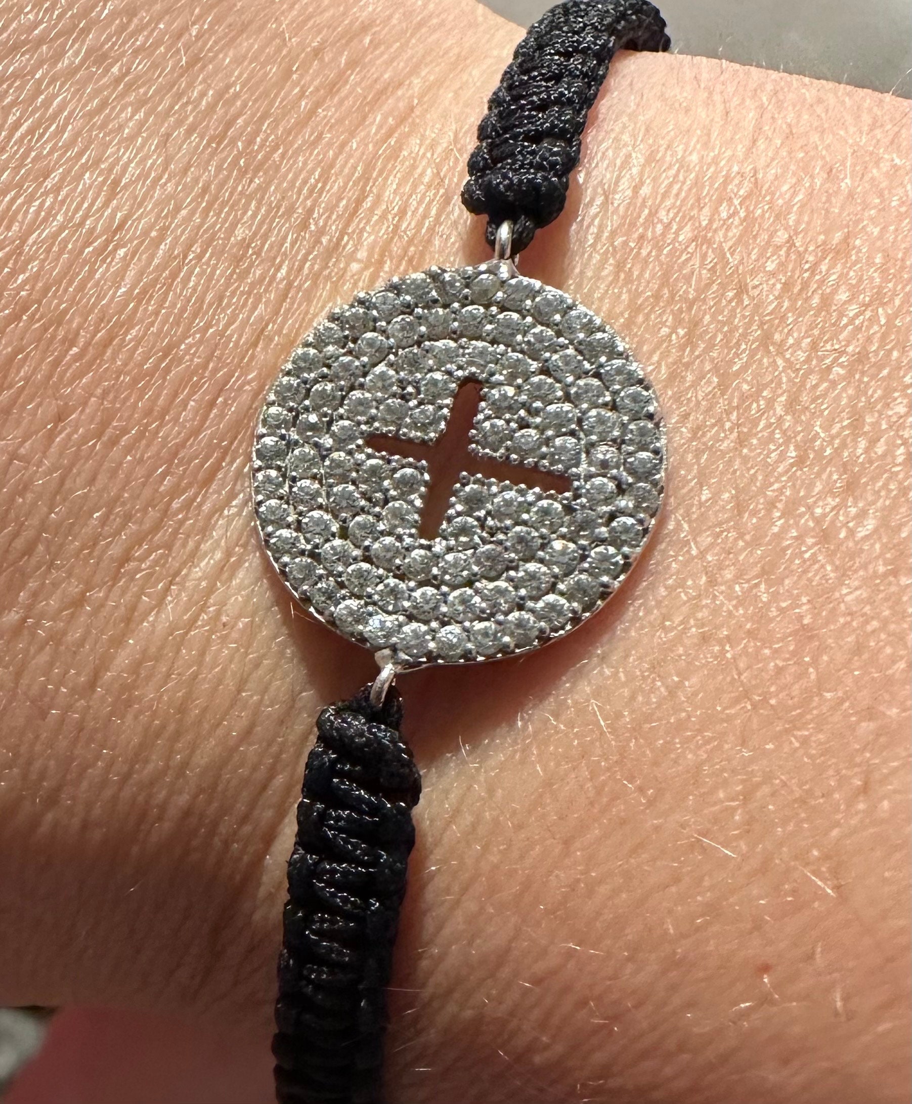 アクセサリー Vintage 50s Silver Chain Cross Bracelet Antique French Cross Chain Link Bracelet in Sterling Silver