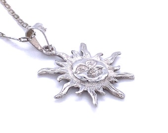 Vintage Sterling Silver Sun Necklace, Vintage Sterling Silver, Vintage Necklace, Vintage Sun Pendant, Sterling Silver Sun Necklace