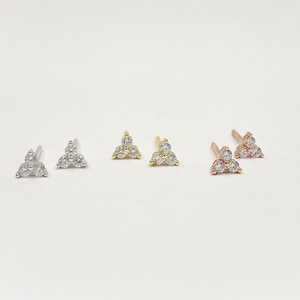 Sterling Silver Cubic Zirconia Trinity Earrings, Small Stud Earrings, Dainty Earrings, Sterling Silver Earrings, Rose Earrings, Minimal Stud