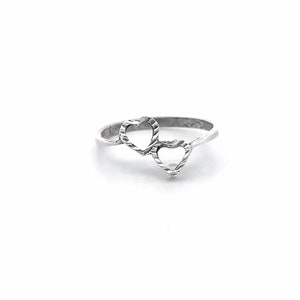 Anillo de doble corazón vintage de plata de ley 925, joyas vintage, anillos, anillos apilables, anillos pequeños, banda vintage, anillo de corazón