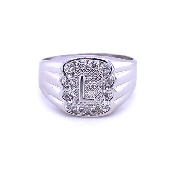 Vintage L Cubic Silver Signet Ring, Silver Rings,… - image 1