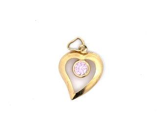 Vintage Heart 18KT Gold Charm with Pink Cubic Zirconia, Vintage Jewelry, Vintage Charms, Pink Heart, Vintage Heart Pendants, Love Pendants