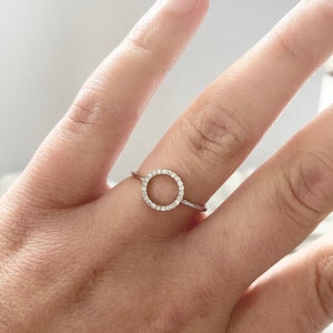 Sterling silver open circle cubic zirconia ring, minimalist ring, silver ring, geometric ring, circle ring