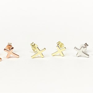 Sterling Silver Cross Stud Earrings, Gold Plated Studs, Rose Plated Studs, Minimalist Earrings, Religious, Communion, Silver Studs