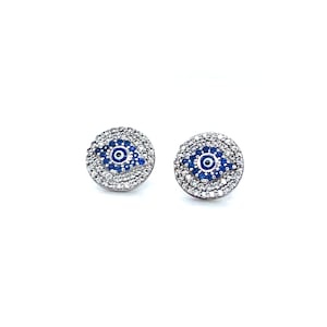 Sterling Silver Evil Eye Earrings, Protective Eye, Minimalist Earring, Silver Studs, Stud Earrings, Cubic Studs, Evil Eye Studs