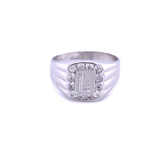 Vintage L Cubic Silver Signet Ring, Silver Rings,… - image 2