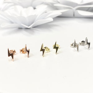 Sterling Silver Lightning Bolt Studs, Gold Plated Studs, Rose Plated Studs, Minimalist Earrings, Nature Earrings, Simple Studs