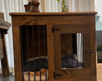 Medium Single Door Kennel handmade wooden dog crate end table furniture