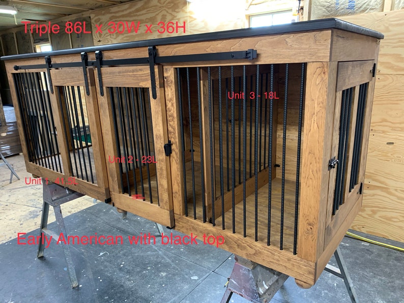 Triple Door Dog Kennel Handmade Wooden Dog Crate Furniture Etsy