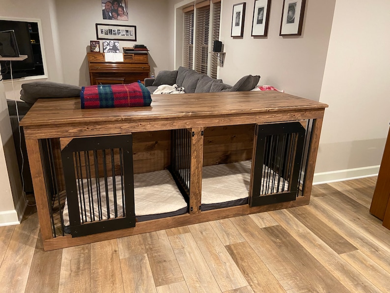 Double Kennels Handmade Wooden Dog Crate Furniture Credenza Etsy
