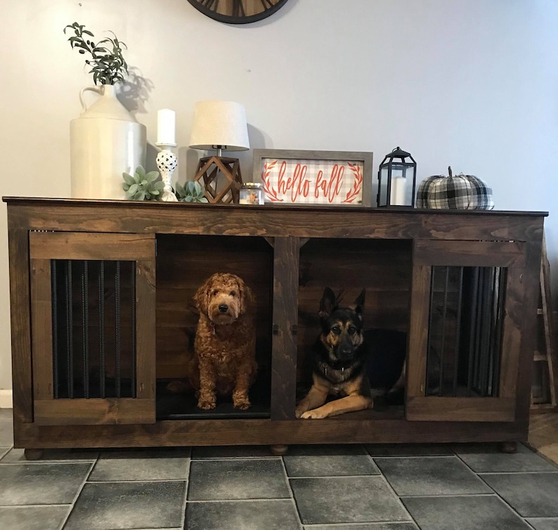 Double Kennels Handmade Wooden Dog Crate Furniture Credenza Etsy