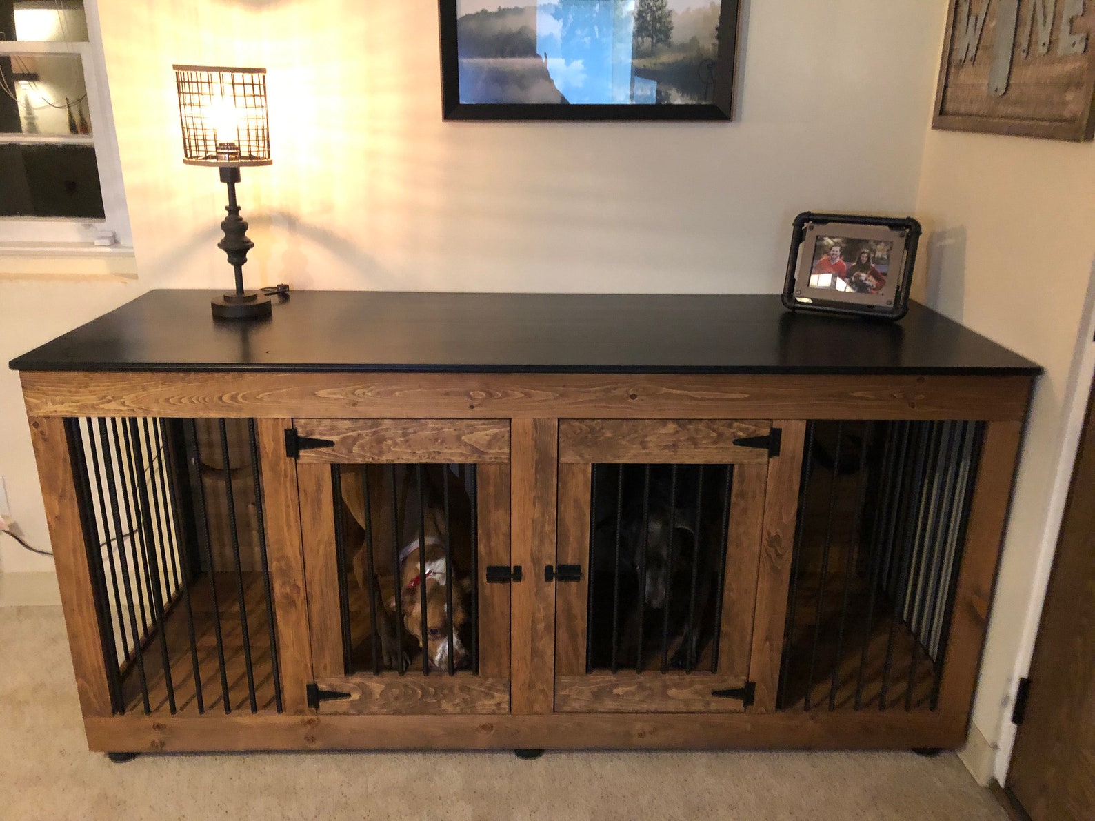 Double Kennels Handmade Wooden Dog Crate Furniture Credenza Etsy