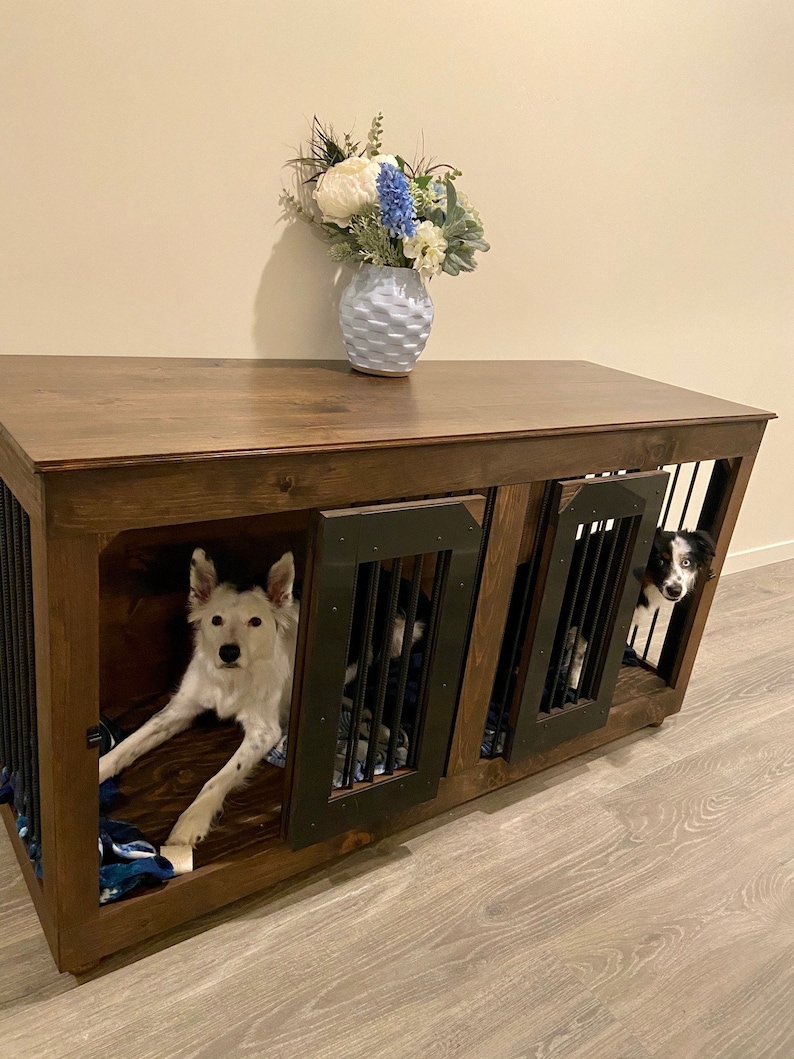 Double Kennels Handmade Wooden Dog Crate Furniture Credenza Etsy