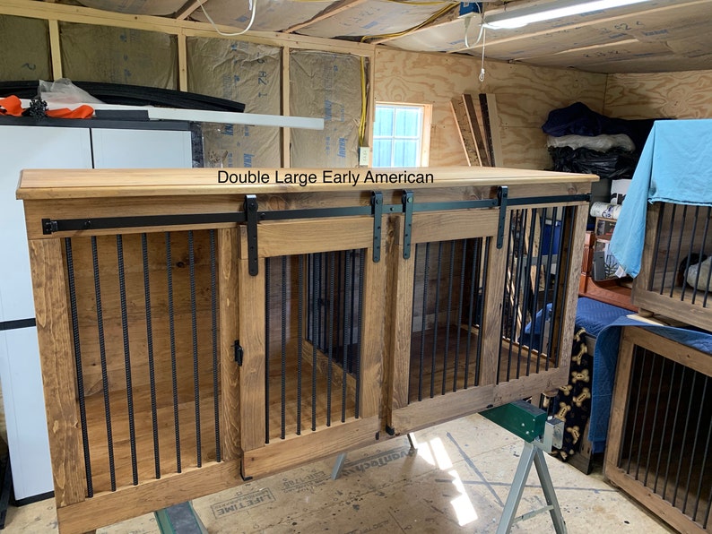 Double Kennels Handmade Wooden Dog Crate Furniture Credenza Etsy