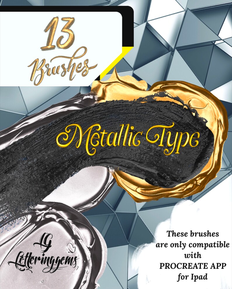 Procreate Metallic Type Brush Updated with 3 more brushes Etsy