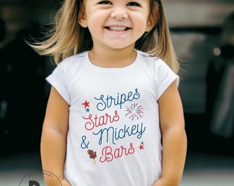 THE ORIGINAL Stripes Stars & Mickey Bars July 4th Toddler Unisex Short Sleeve Jersey T-Shirt (TT22) * America 250 * HM