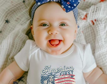 America First Patriotic 250 Rabbit Skins™ Infant Unisex Short Sleeve Bodysuit * Deuteronomy 28:43-44 (IB664)