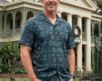 Haunted Mansions Unisex All-Over Print Collared Button Up Hawaiian Camp Cruise Shirt (HS567)