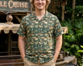 Jungle Safari Cruise Boats Unisex All-Over Print Collared Button Up Hawaiian Camp Cruise Shirt (HS566)