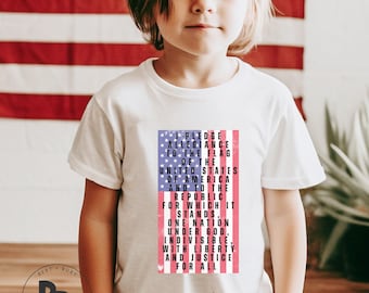 Distressed American Flag Pledge of Allegiance Youth Bella Canvas Unisex Short Sleeve T-Shirt (YT663) * America 250