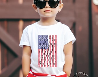 Distressed American Flag Pledge of Allegiance Toddler Bella Canvas Unisex Short Sleeve T-Shirt (TT663) * America 250