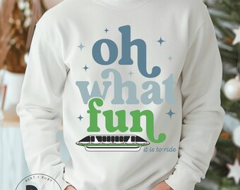 Oh What Fun It Is To Ride Epcot Christmas Monorail Adult Gildan Unisex Crewneck Sweatshirt - Blue (AS86)