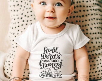 Pooh Kind Words are Like Honey Proverbs 16:24 Infant Unisex Short Sleeve Jersey Bodysuit (IB372) * HM