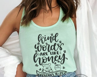 Pooh Kind Words are Like Honey Proverbs 16:24 Ladies Fitted Lightweight Jersey Knit Racerback Tank (LT372) * HM