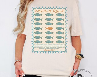 Called To Be Different Christian Doodle Fish Romans 12:2 Adult Bella Canvas Unisex Short Sleeve T-Shirt (AT457)
