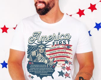 America First Patriotic 250 Adult Bella Canvas Unisex Short Sleeve T-Shirt * Deuteronomy 28:43-44 (AT664)